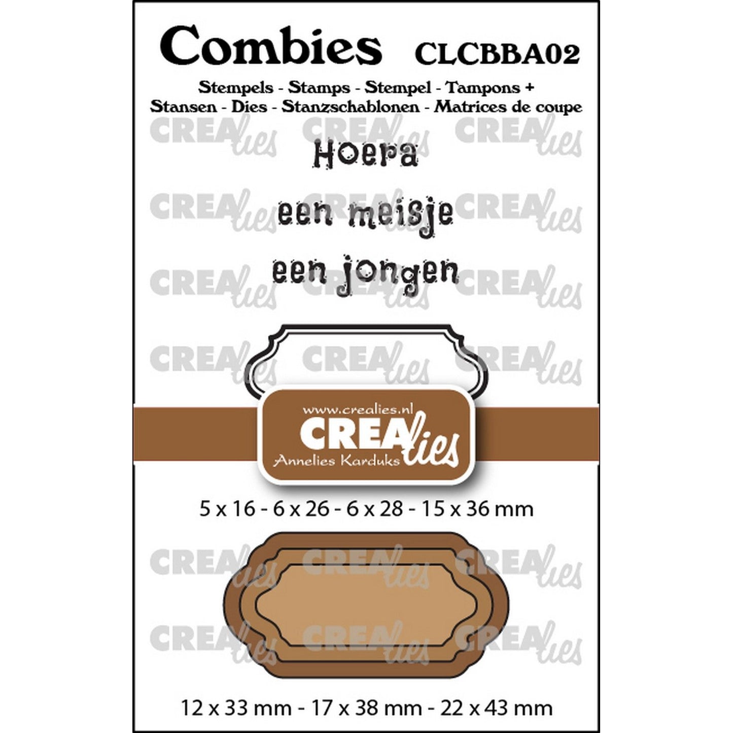 Crealies • combies set de tampons bébé 02 : 2 textes + 1 étiquette tag