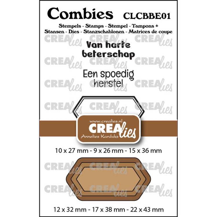 Crealies • set de tampons combies Get Well Soon 01 : 2 textes + 1 étiquette tag