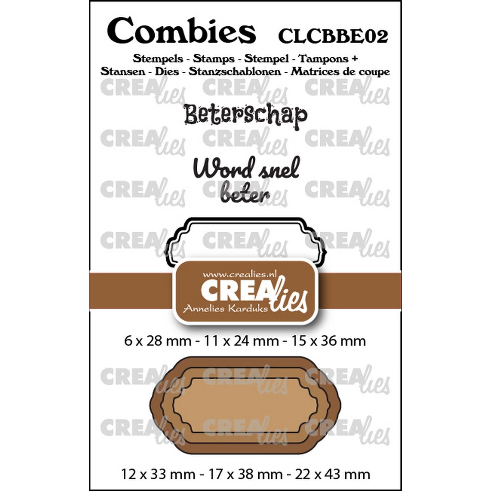 Crealies • set de tampons combies Get Well Soon 02 : 2 textes + 1 étiquette tag