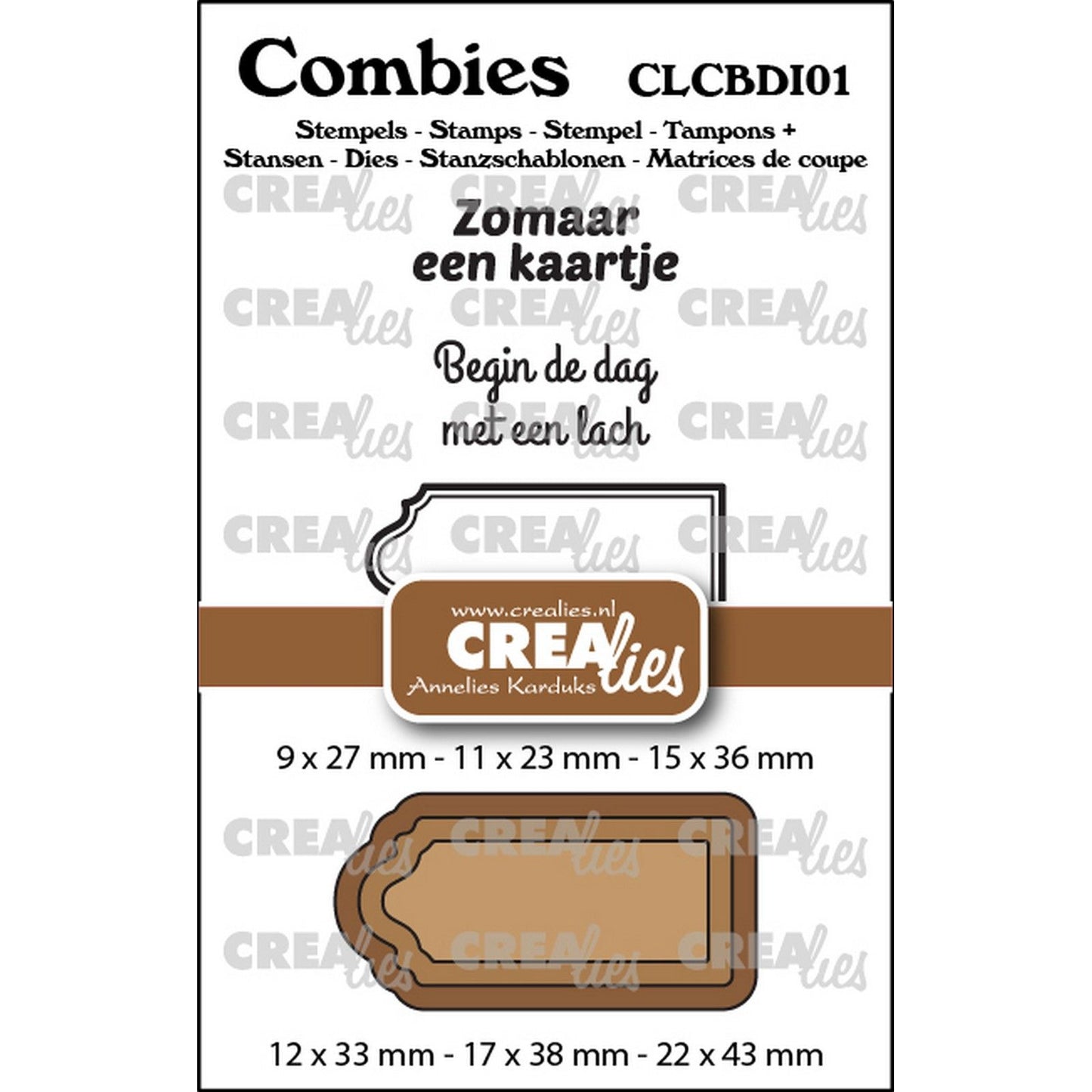 Crealies • combies set de tampons divers 01 : 2 textes + 1 étiquette tag