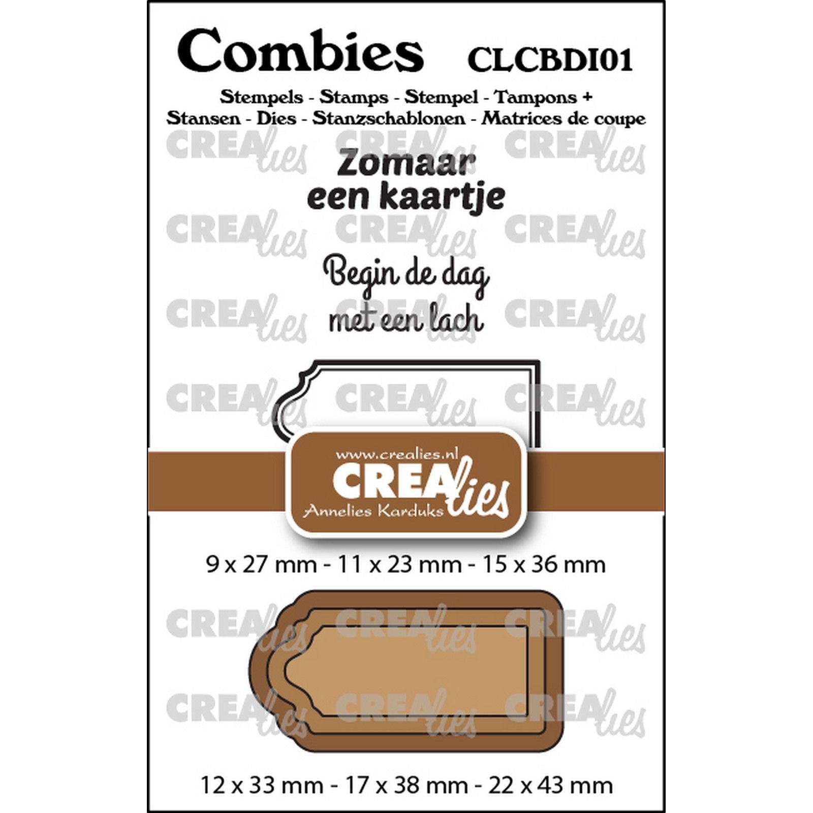 Crealies • combies set de tampons divers 01 : 2 textes + 1 étiquette tag