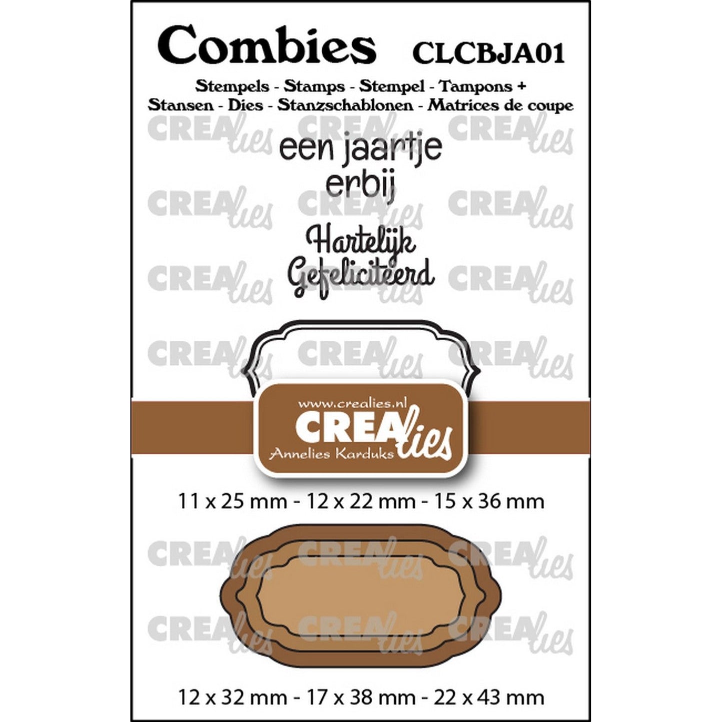 Crealies • combies set de tampons anniversaire 01 : 2 textes + 1 étiquette tag