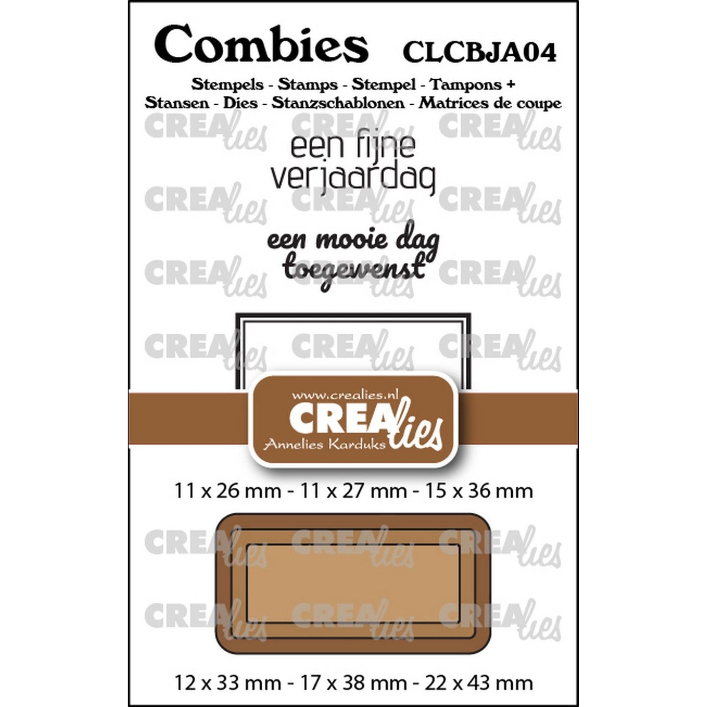 Crealies • combies set de tampons anniversaire 04 : 2 textes + 1 étiquette tag
