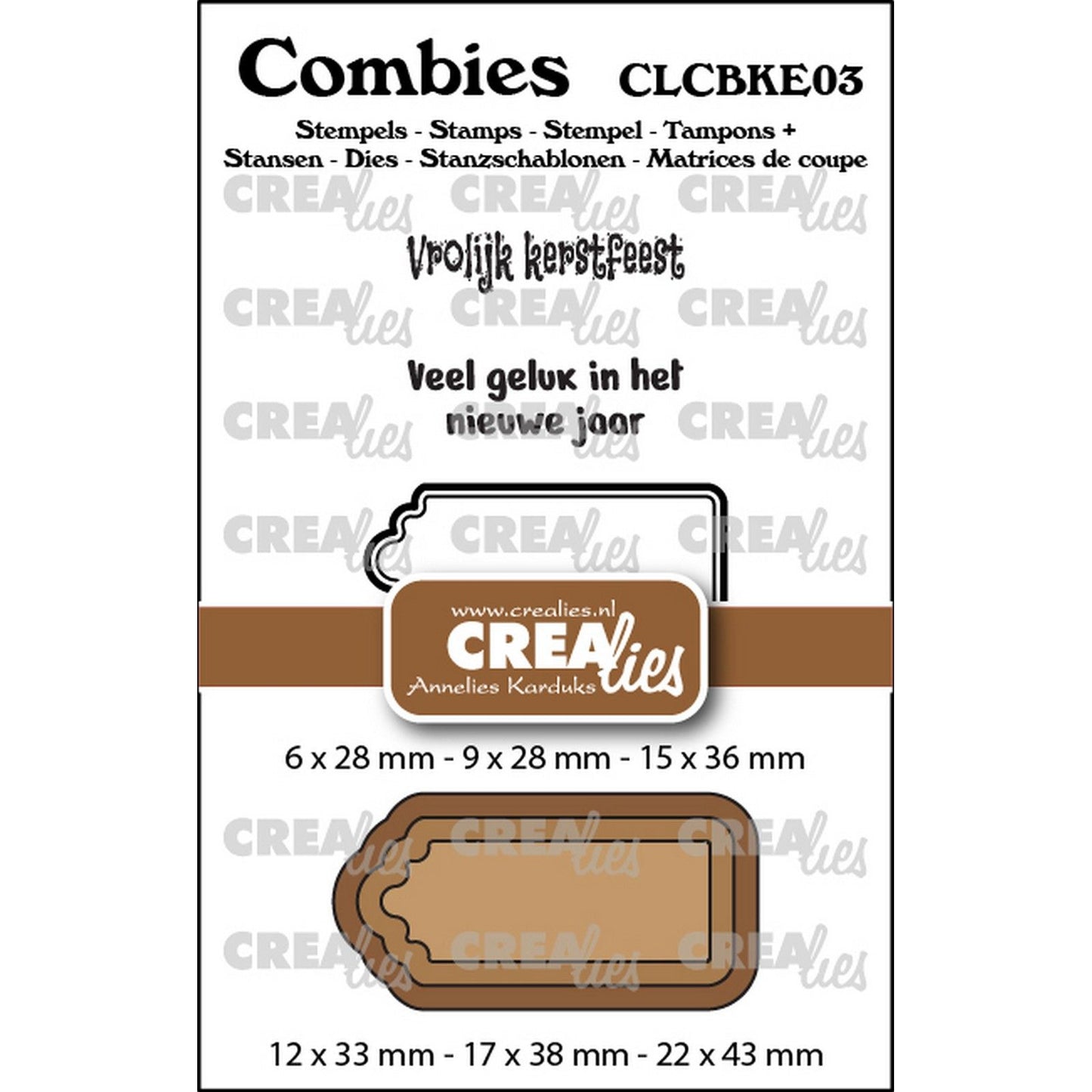 Crealies • combies set de tampons Noël 03 : 2 textes + 1 étiquette tag