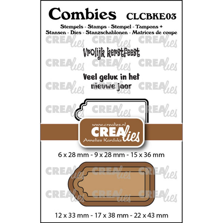 Crealies • combies set de tampons Noël 03 : 2 textes + 1 étiquette tag