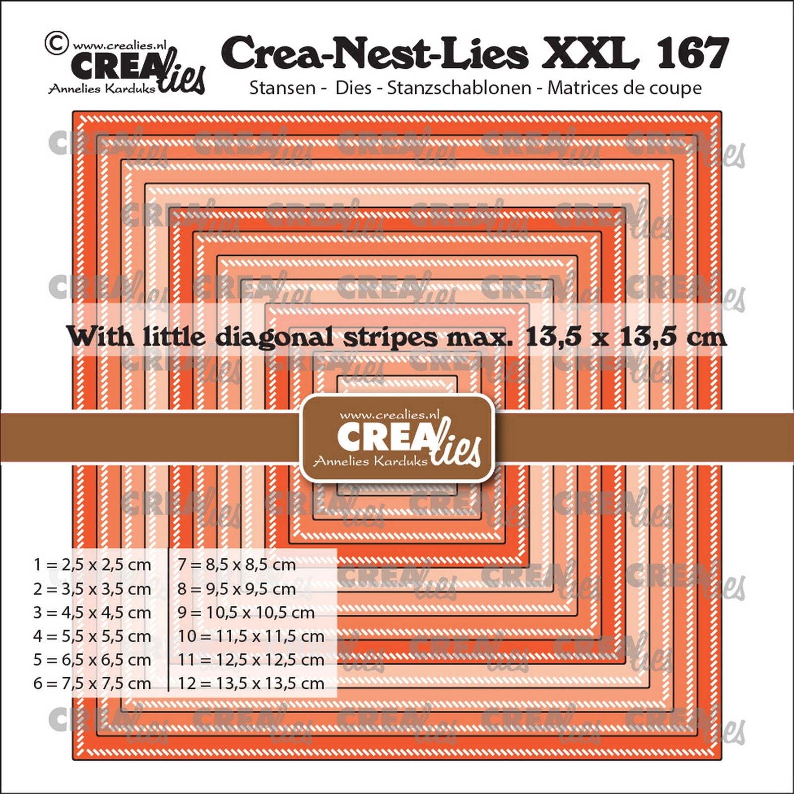 Crealies • crea-nest-lies xxl matrices de découpe carrés avec petites rayures diagonales
