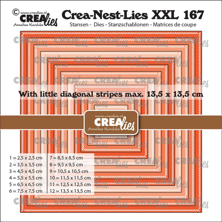 Crealies • crea-nest-lies xxl matrices de découpe carrés avec petites rayures diagonales