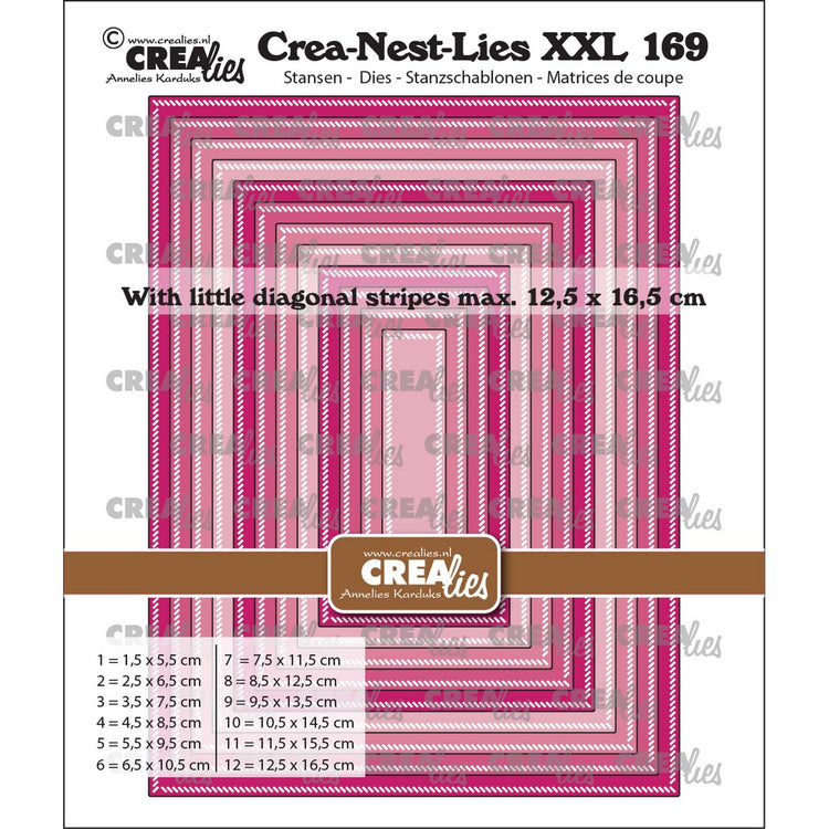 Crealies • crea-nest-lies xxl matrices de découpe rectangles avec petites lignes diagonales