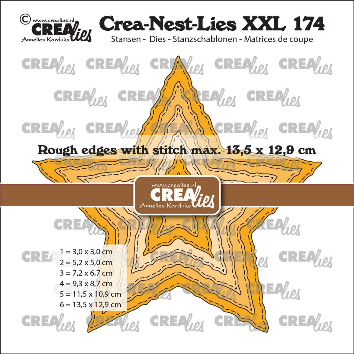 Crealies • crea-nest-lies xxl matrices de découpe étoiles brutes avec lignes de couture (convient à xxl135)