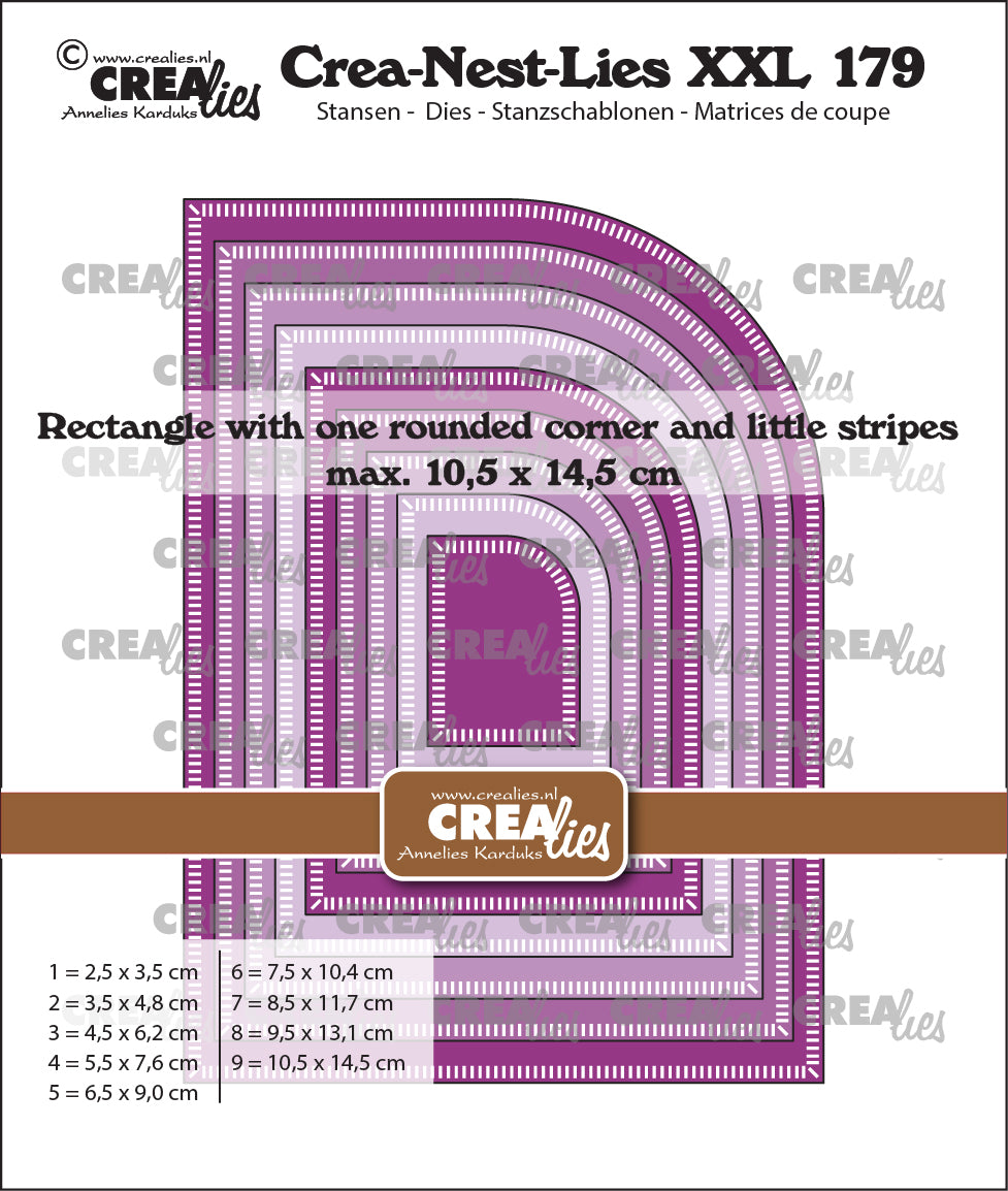 Crealies • crea-nest-lies xxl poinçon rectangle avec un coin arrondi avec petites rayures