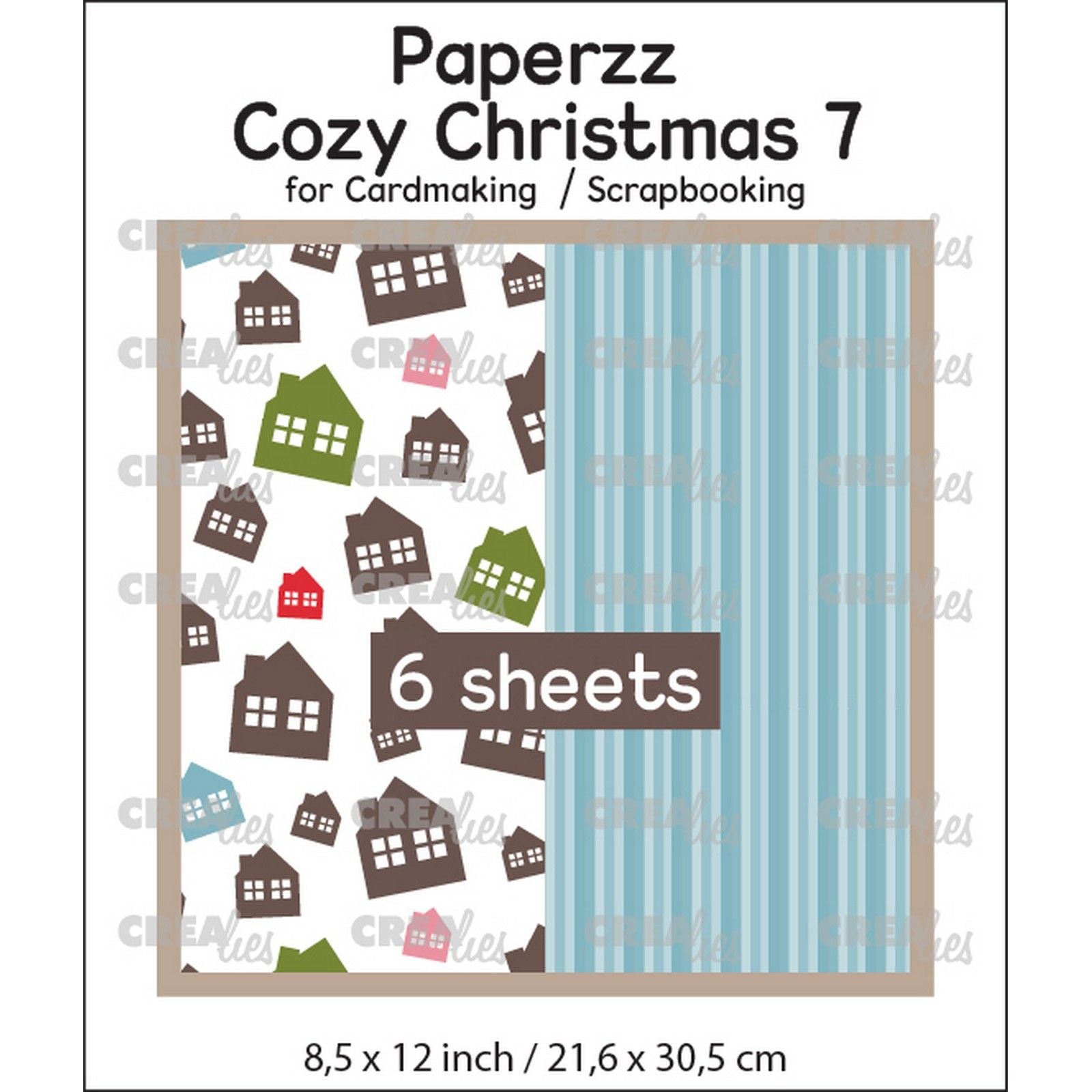Crealies • paperzz 6x drap de Noël douillet 7 : maisons + rayures bleues