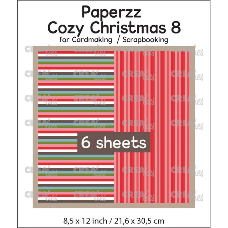Crealies • paperzz 6x drap de Noël douillet 8 : lignes + rayures rouges