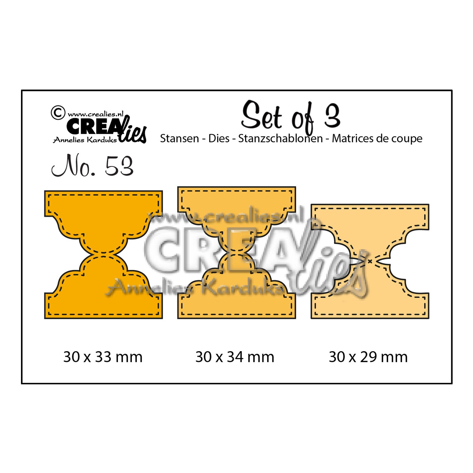 Crealies • lot de 3 matrices de découpe n°53 double onglets a