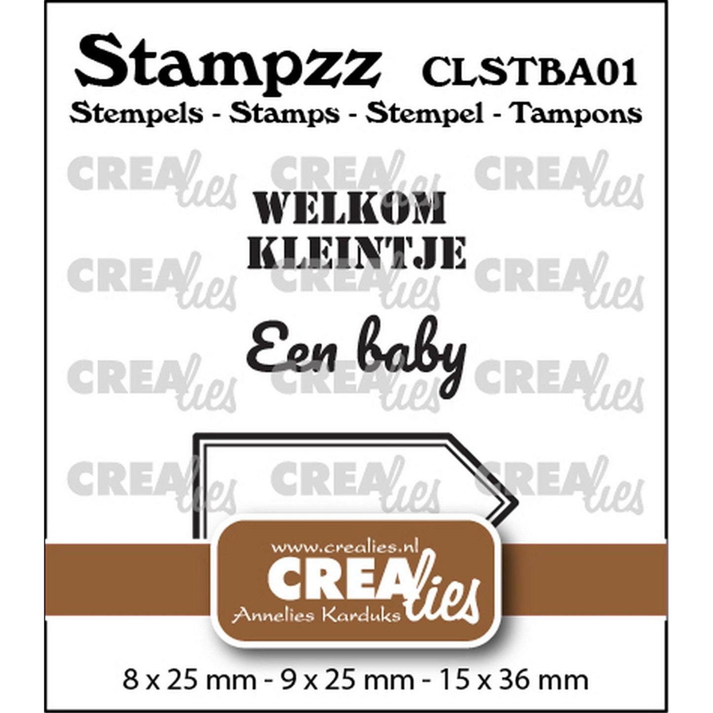 Crealies • set de tampons stampzz bébé 01 : 2 textes + 1 étiquette tag