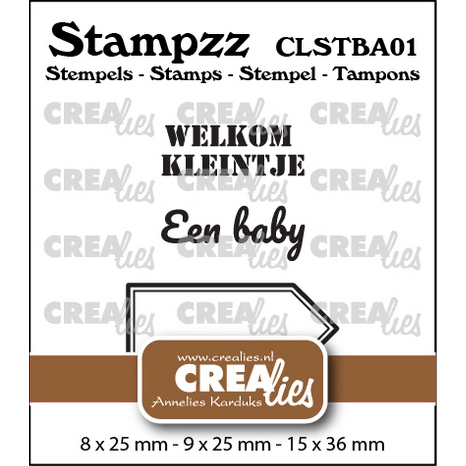 Crealies • set de tampons stampzz bébé 01 : 2 textes + 1 étiquette tag