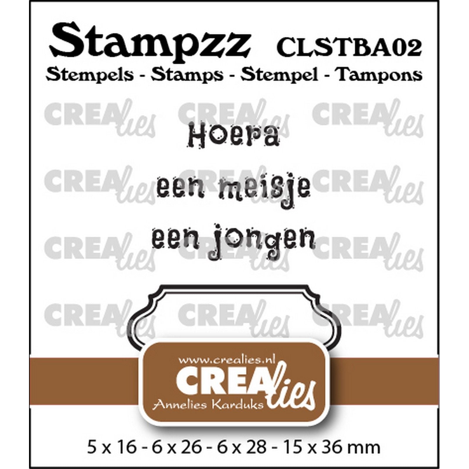 Crealies • set de tampons stampzz bébé 02 : 2 textes + 1 étiquette tag