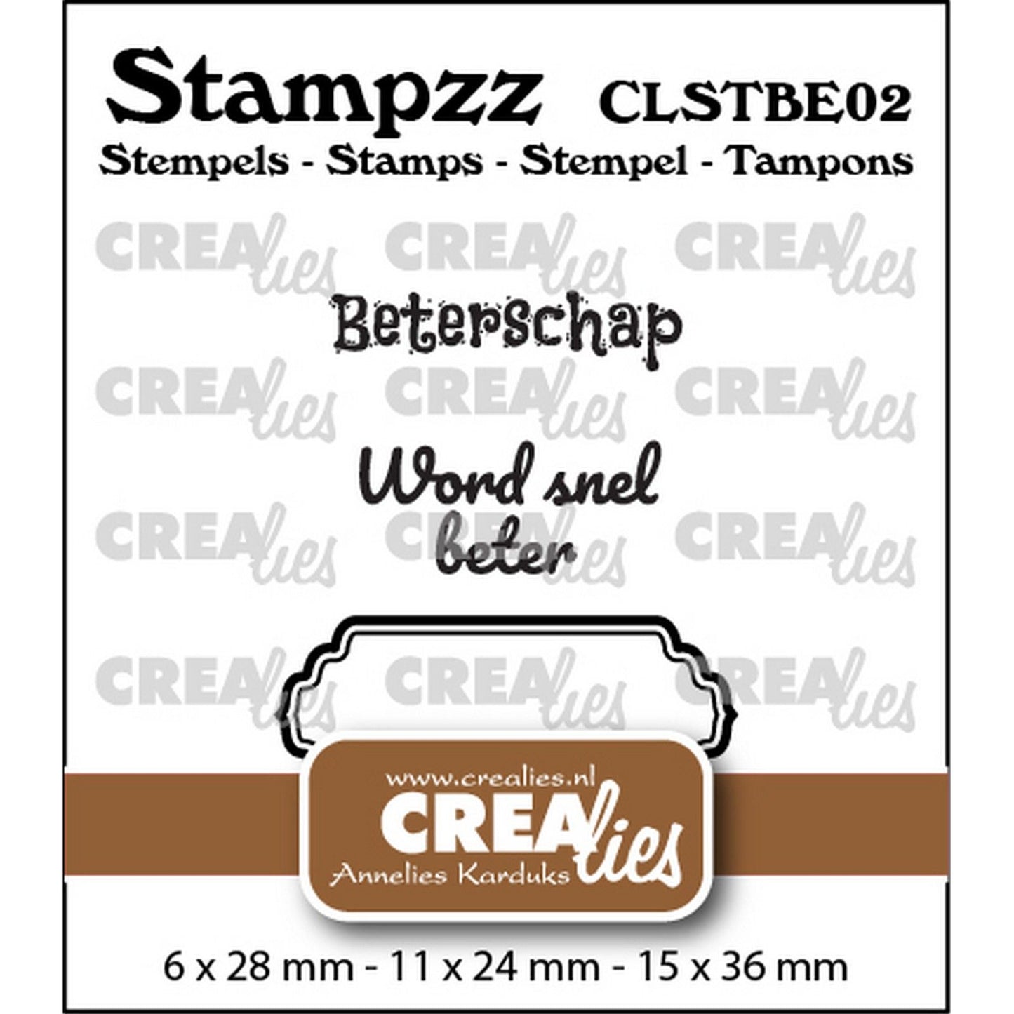 Crealies • set de tampons stampzz Get Well Soon 02 : 2 textes + 1 étiquette tag