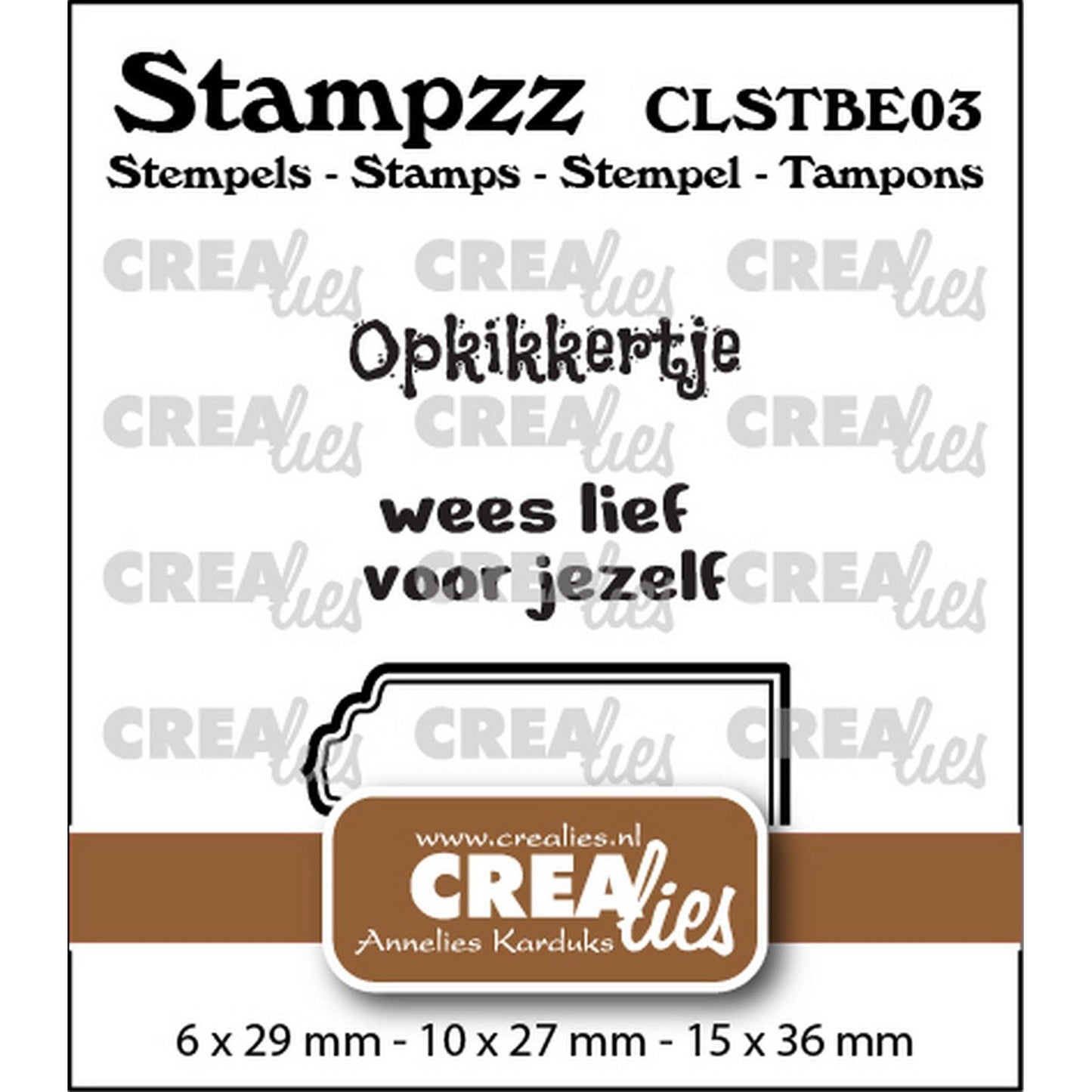 Crealies • set de tampons stampzz Get Well Soon 03 : 2 textes + 1 étiquette tag