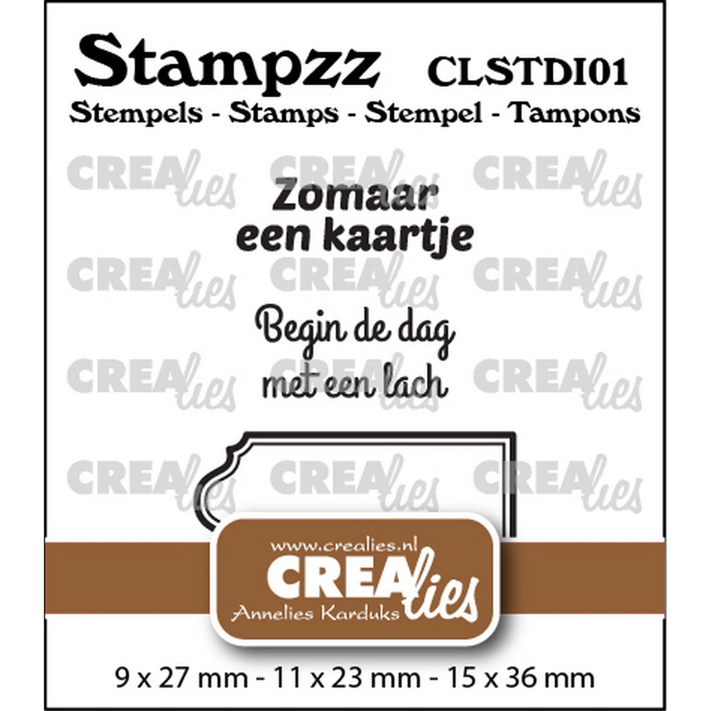 Crealies • set de tampons stampzz divers 01 : 2 textes + 1 étiquette tag