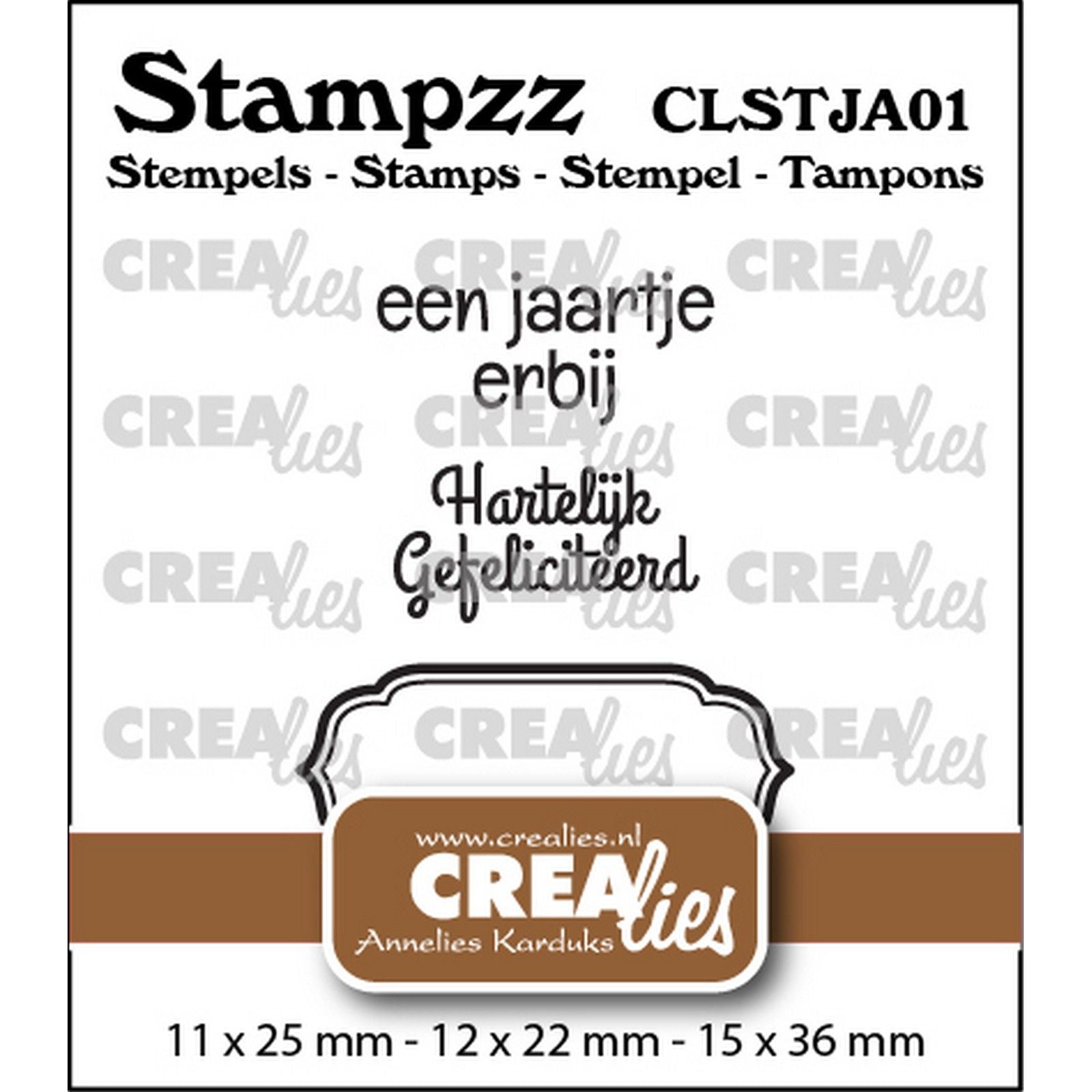 Crealies • set de tampons stampzz anniversaire 01 : 2 textes + 1 étiquette tag