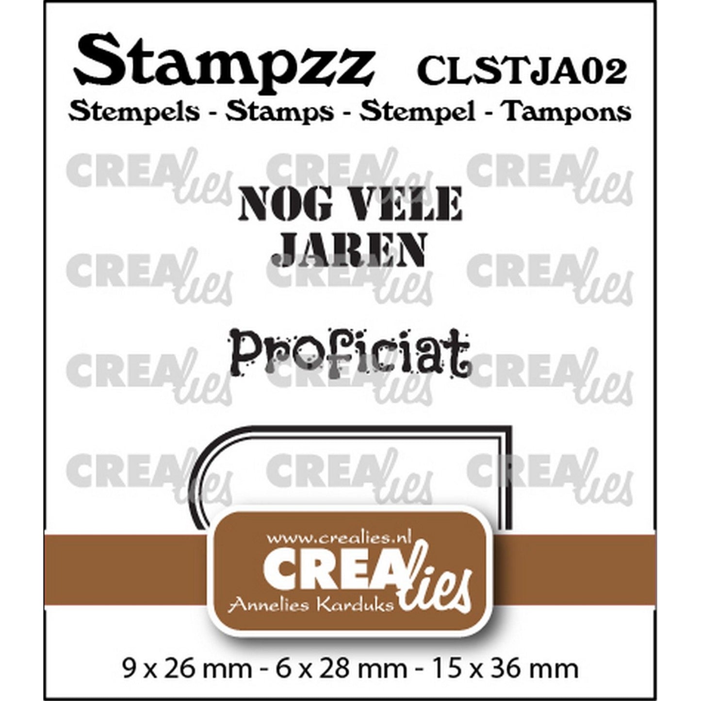Crealies • set de tampons stampzz anniversaire 02 : 2 textes + 1 étiquette tag