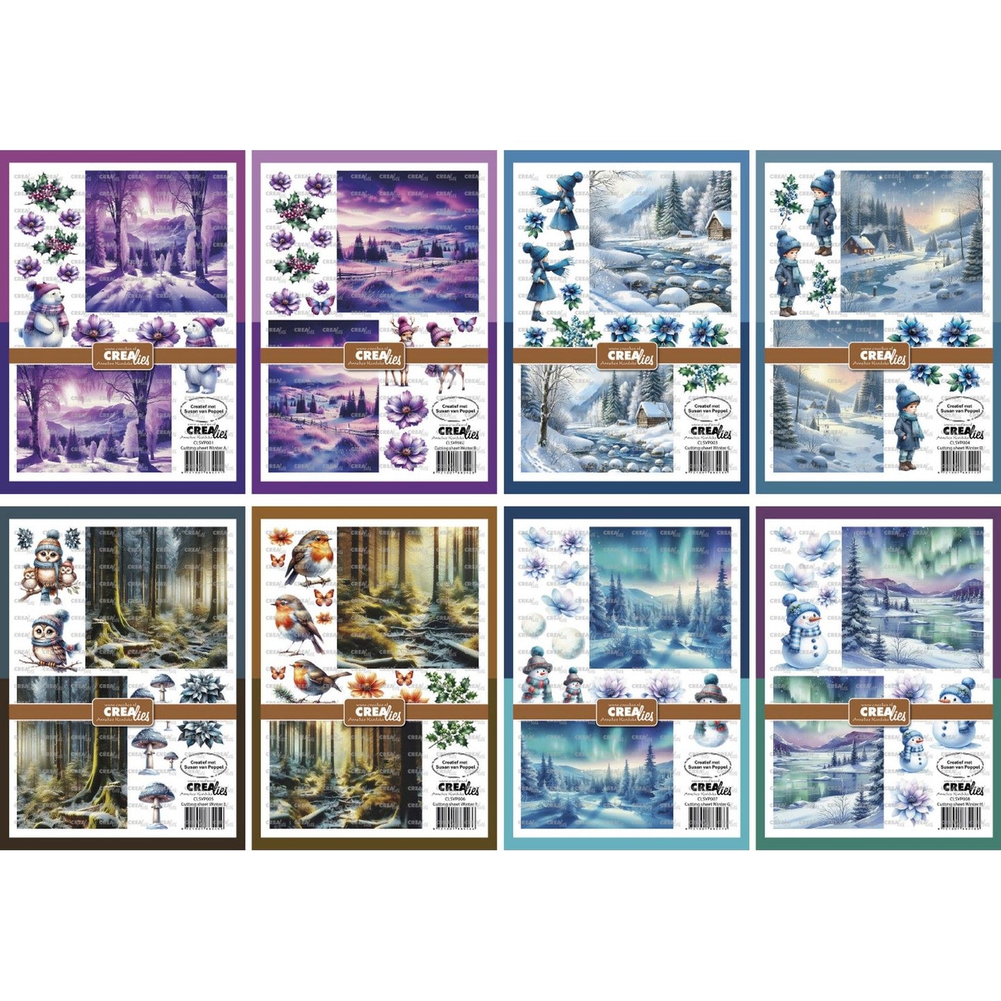 Crealies • lot de 8 feuilles découpées hiver a-h