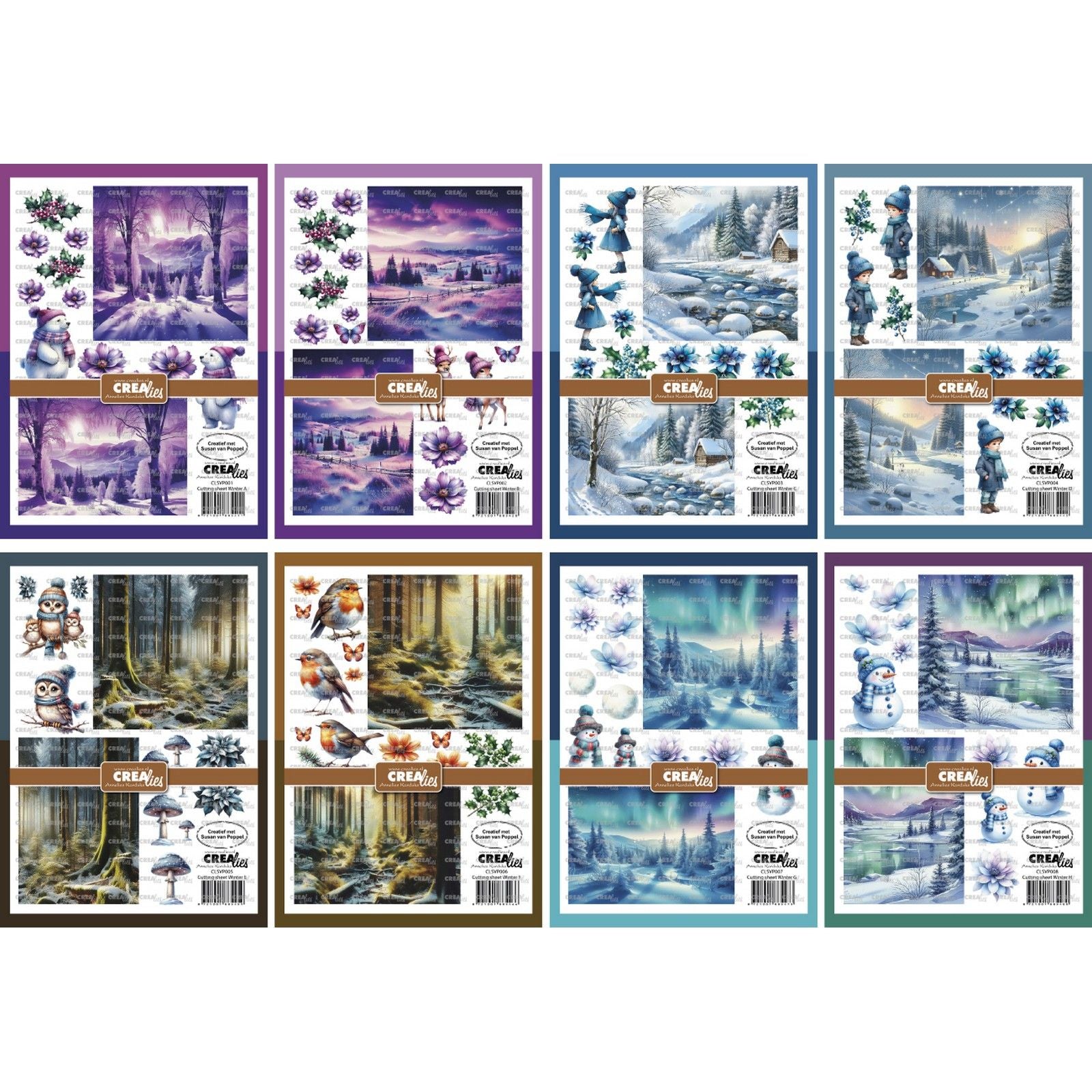 Crealies • lot de 8 feuilles découpées hiver a-h