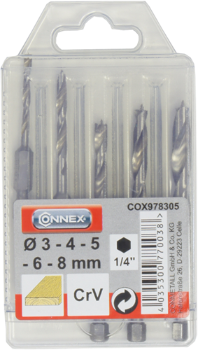 Connex jeu de forets à bois 3-8mm 6k 5pcs rouge - cox978305