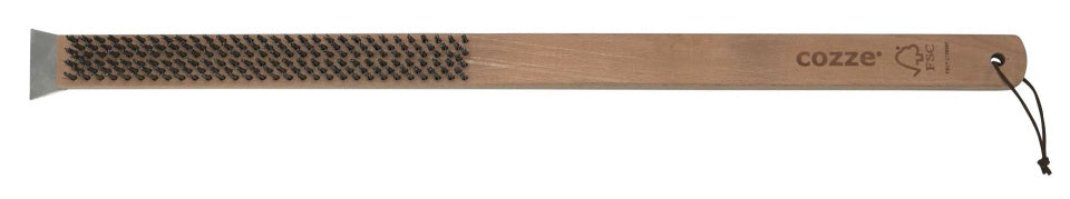 Cozze Brosse en acier avec grattoir et manche en bois brun