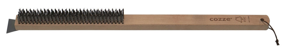 Cozze Brosse en acier avec grattoir et manche en bois brun