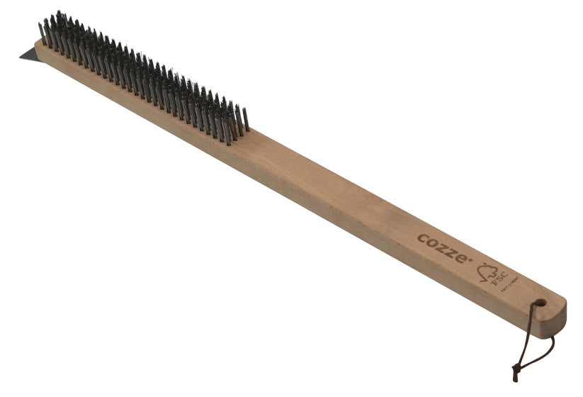 Cozze Brosse en acier avec grattoir et manche en bois brun