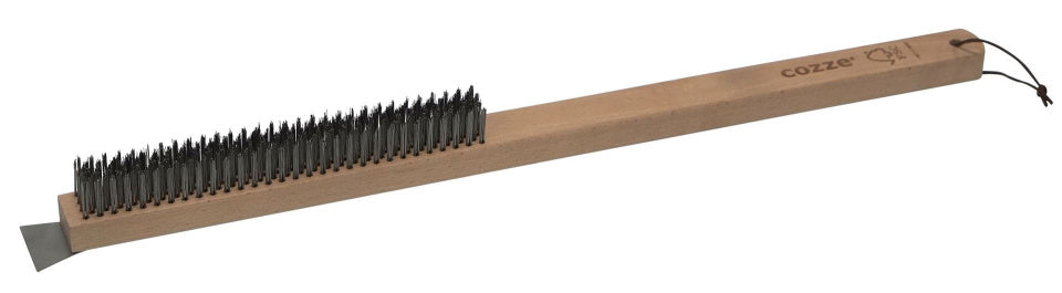 Cozze Brosse en acier avec grattoir et manche en bois brun