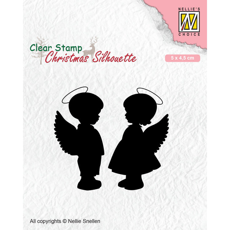 Le choix de Nellie • Timbre transparent silhouettes de Noël Angelgirl et -boy (5x4,5 cm)