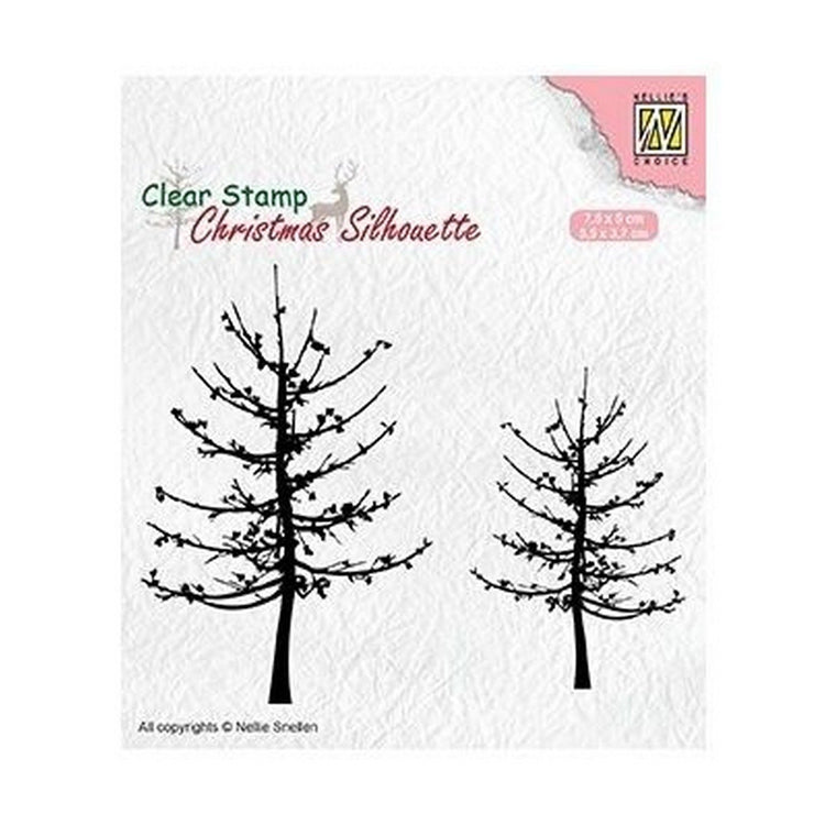 Le choix de Nellie • Tampon transparent silhouettes de Noël arbres sans feuilles (7,5 x 5 cm plus 5,5 x 3,7 cm)