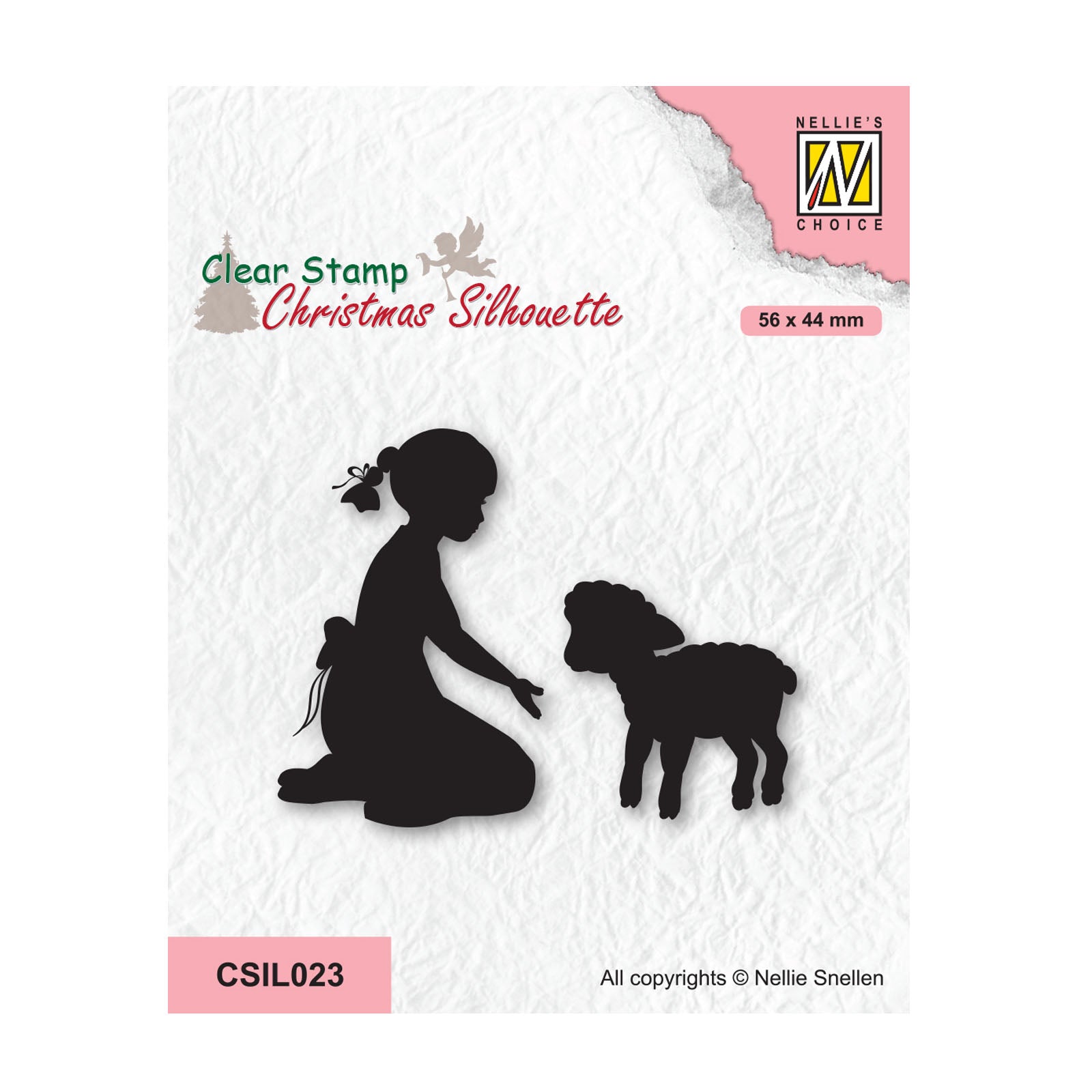 Le choix de Nellie • Timbre transparent silhouettes de Noël fille avec agneau