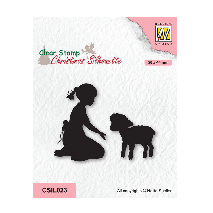 Le choix de Nellie • Timbre transparent silhouettes de Noël fille avec agneau