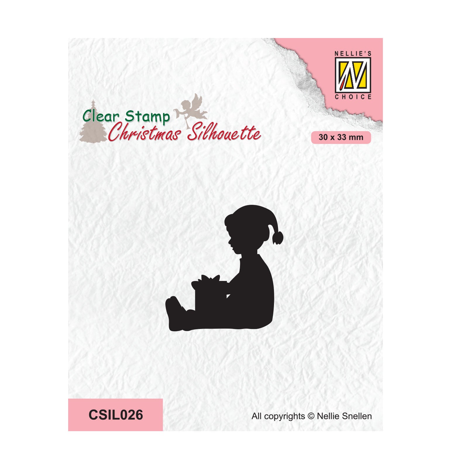Le choix de Nellie • Timbre transparent silhouettes de Noël petit garçon a reçu un cadeau