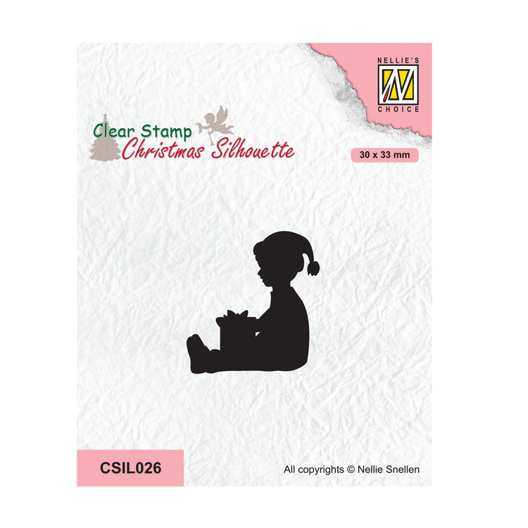 Le choix de Nellie • Timbre transparent silhouettes de Noël petit garçon a reçu un cadeau