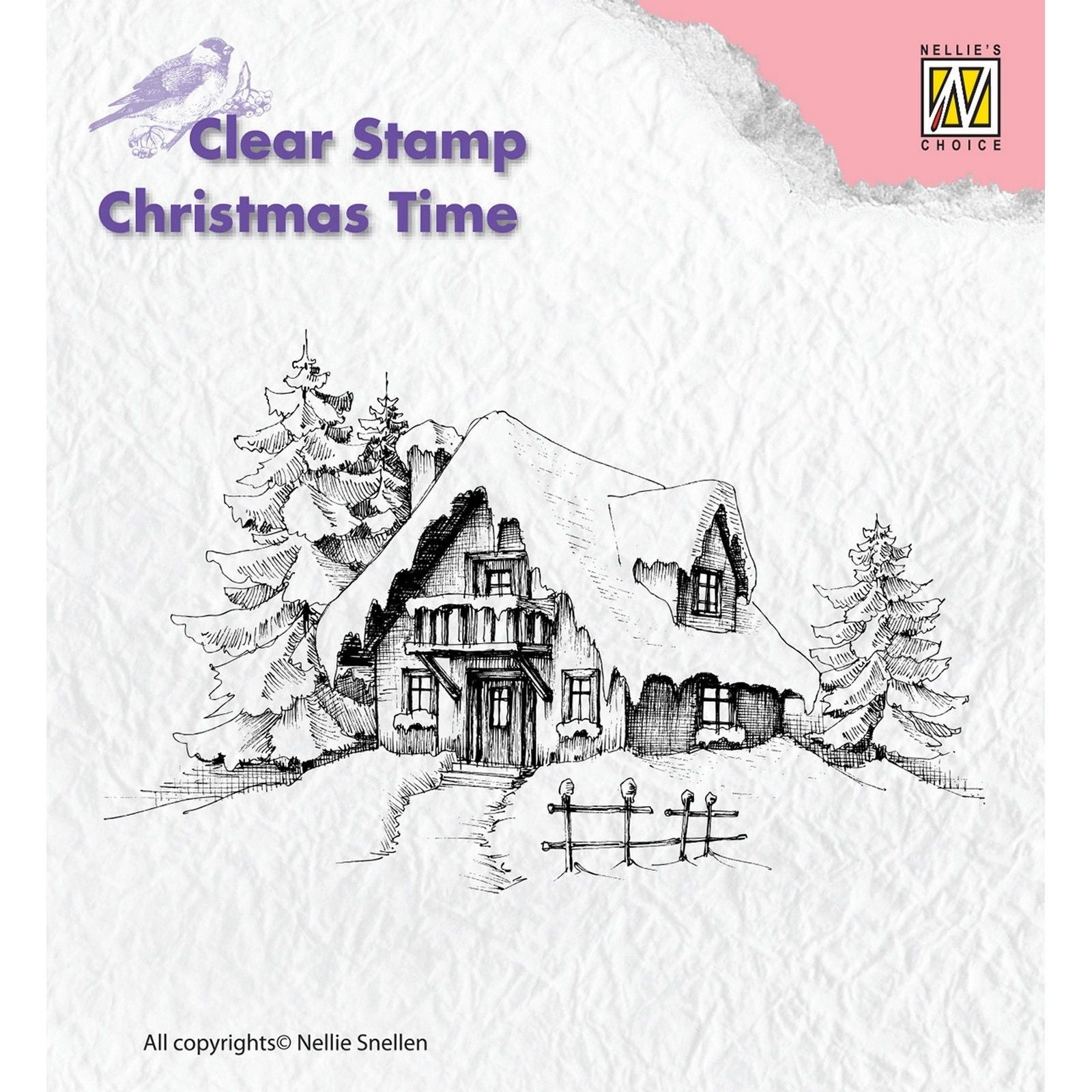 Le choix de Nellie • Timbres transparents pour Noël, maison enneigée