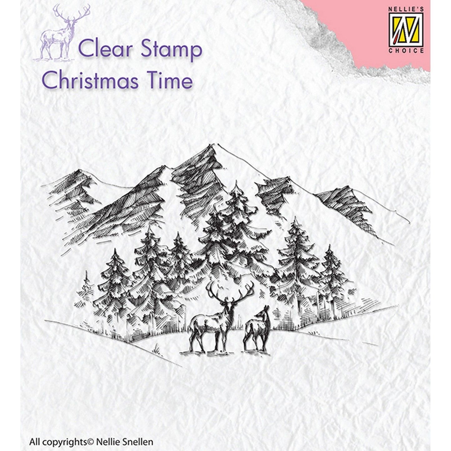 Le choix de Nellie • Timbres transparents pour la période de Noël, paysage d'hiver avec cerf