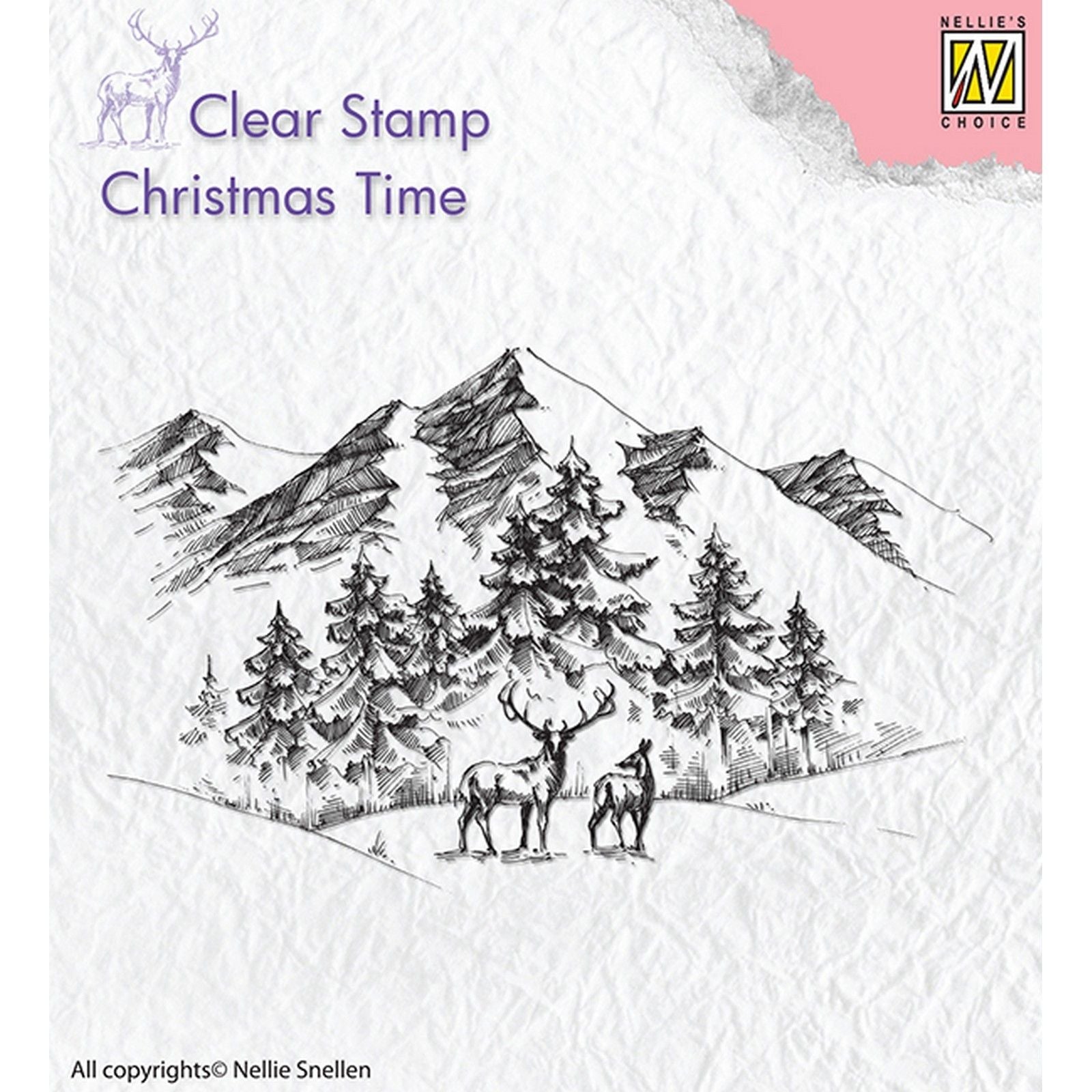 Le choix de Nellie • Timbres transparents pour la période de Noël, paysage d'hiver avec cerf