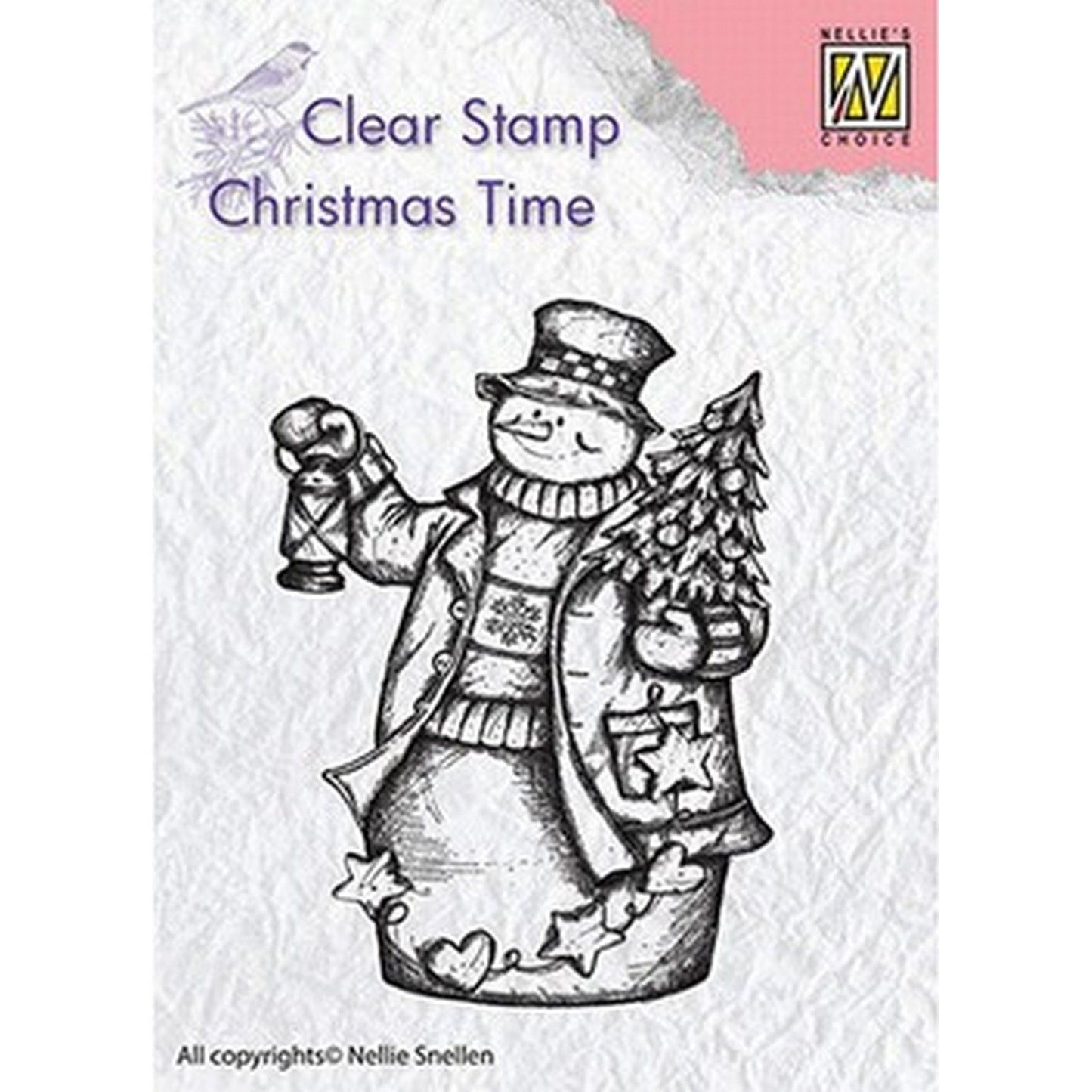 Le choix de Nellie • Timbres transparents pour Noël, bonhomme de neige avec lanterne
