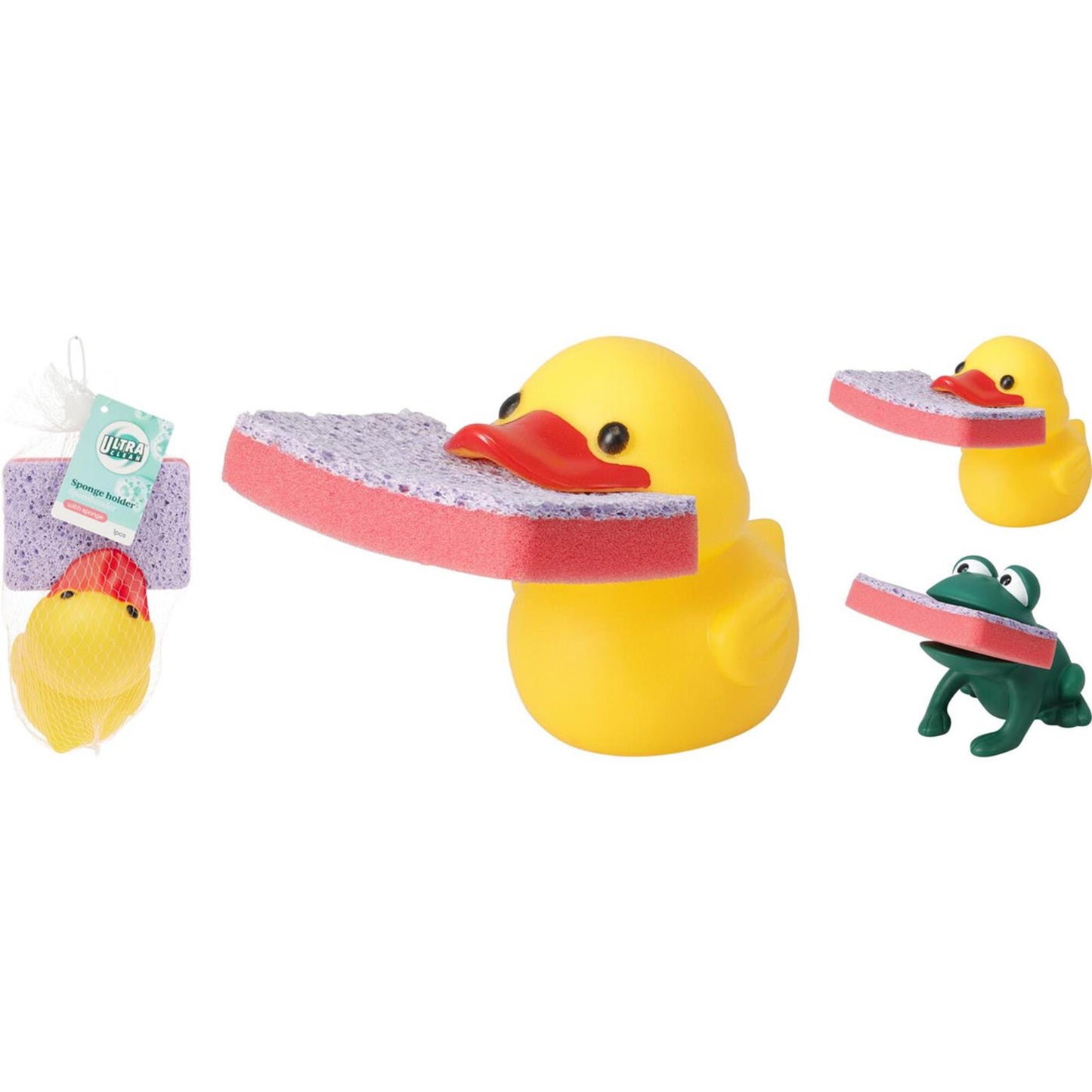 Porte-éponge avec canard ou grenouille en caoutchouc éponge