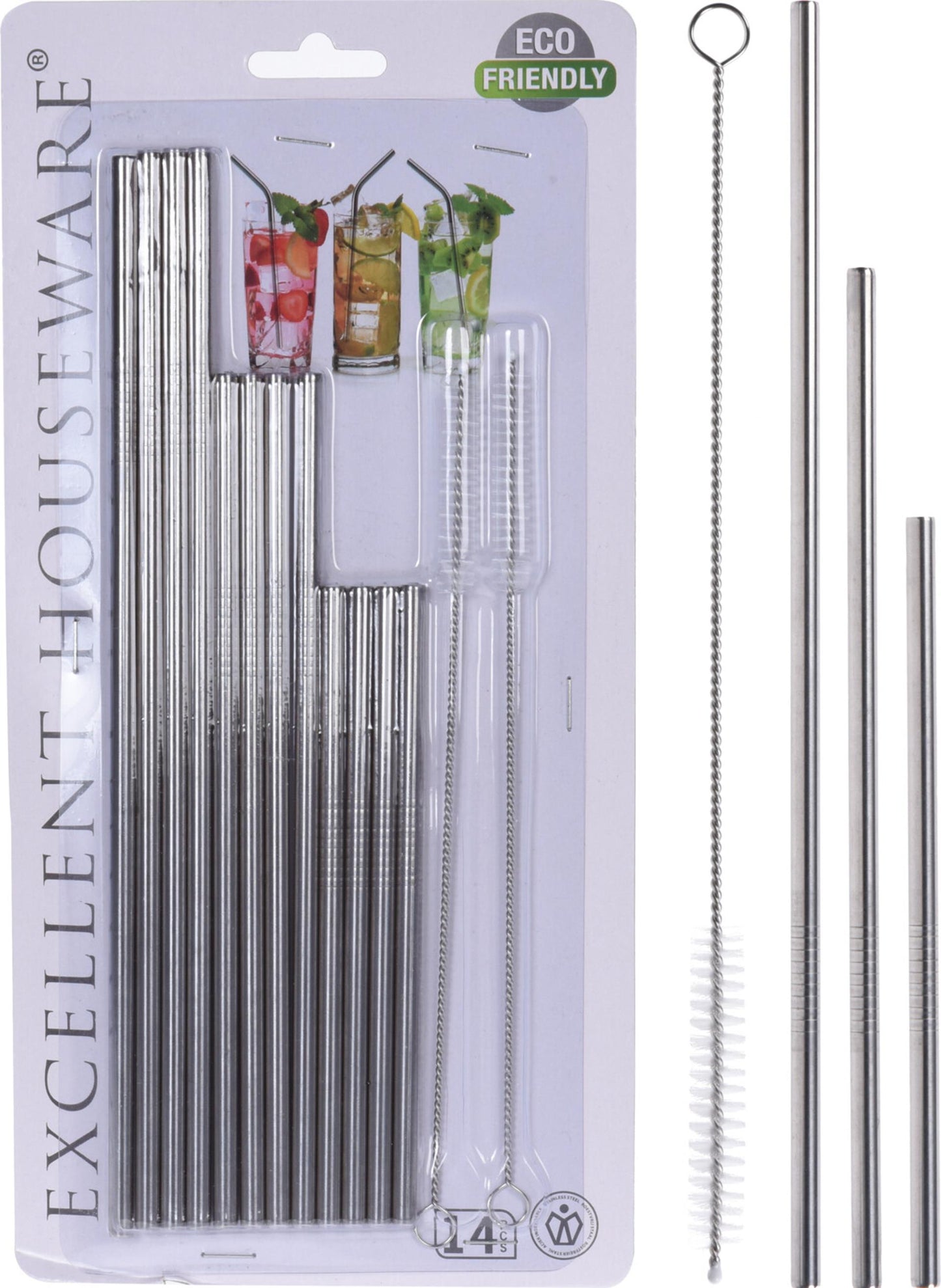 Set de pailles en acier inoxydable 14 pièces avec brosse