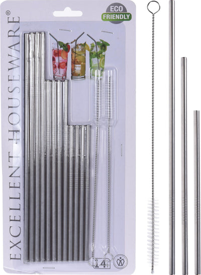 Set de pailles en acier inoxydable 14 pièces avec brosse