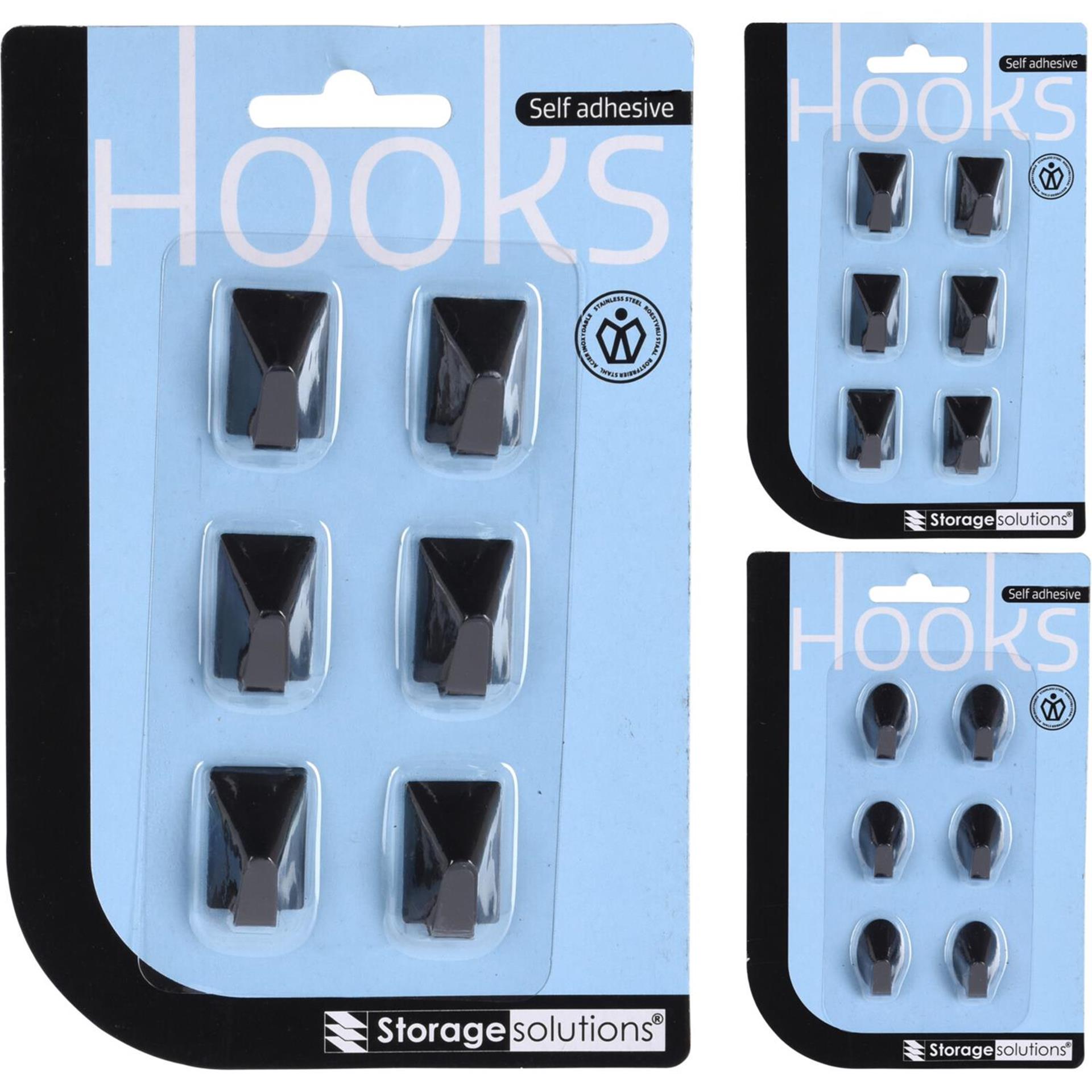 Solutions de rangement crochets adhésifs carte inox a 6 pièces noir