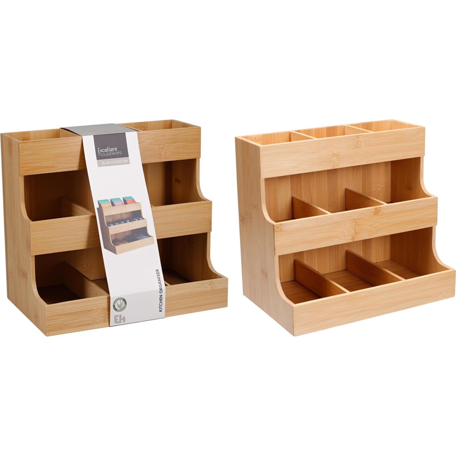 Excellent organisateur de cuisine d'articles ménagers en bambou 26x17x24cm