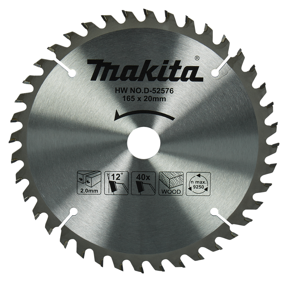 Accessoires Makita lame de scie circulaire bois | standard, 165x20x2.0 40t 18g - d-52576 - d-52576