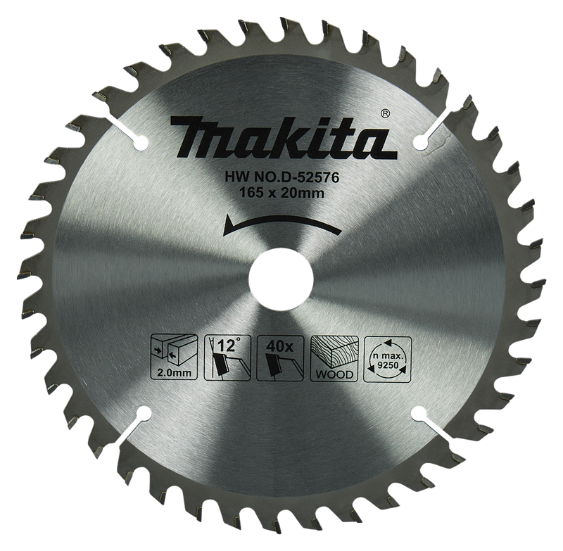 Accessoires Makita lame de scie circulaire bois | standard, 165x20x2.0 40t 18g - d-52576 - d-52576