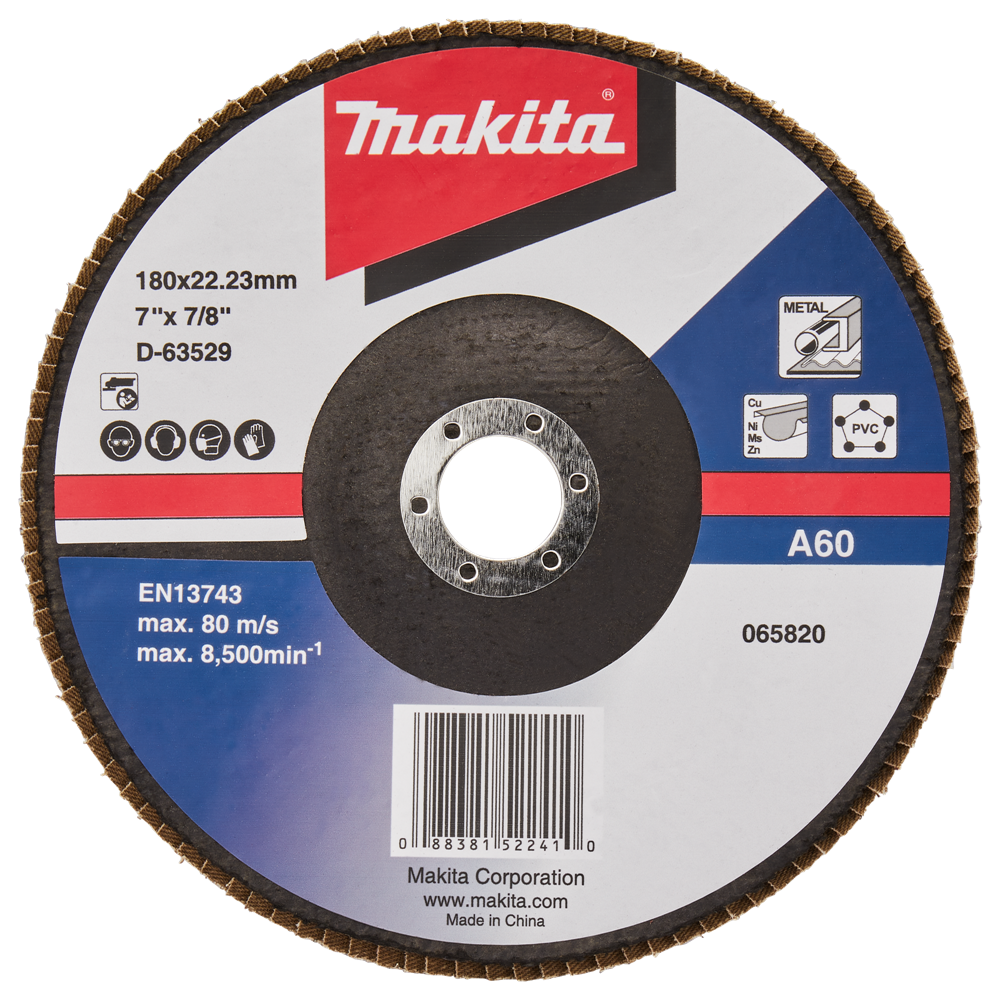 Makita accessoires disque de ponçage à lamelles 180mm a60 - d-63529-10 d-63529-10